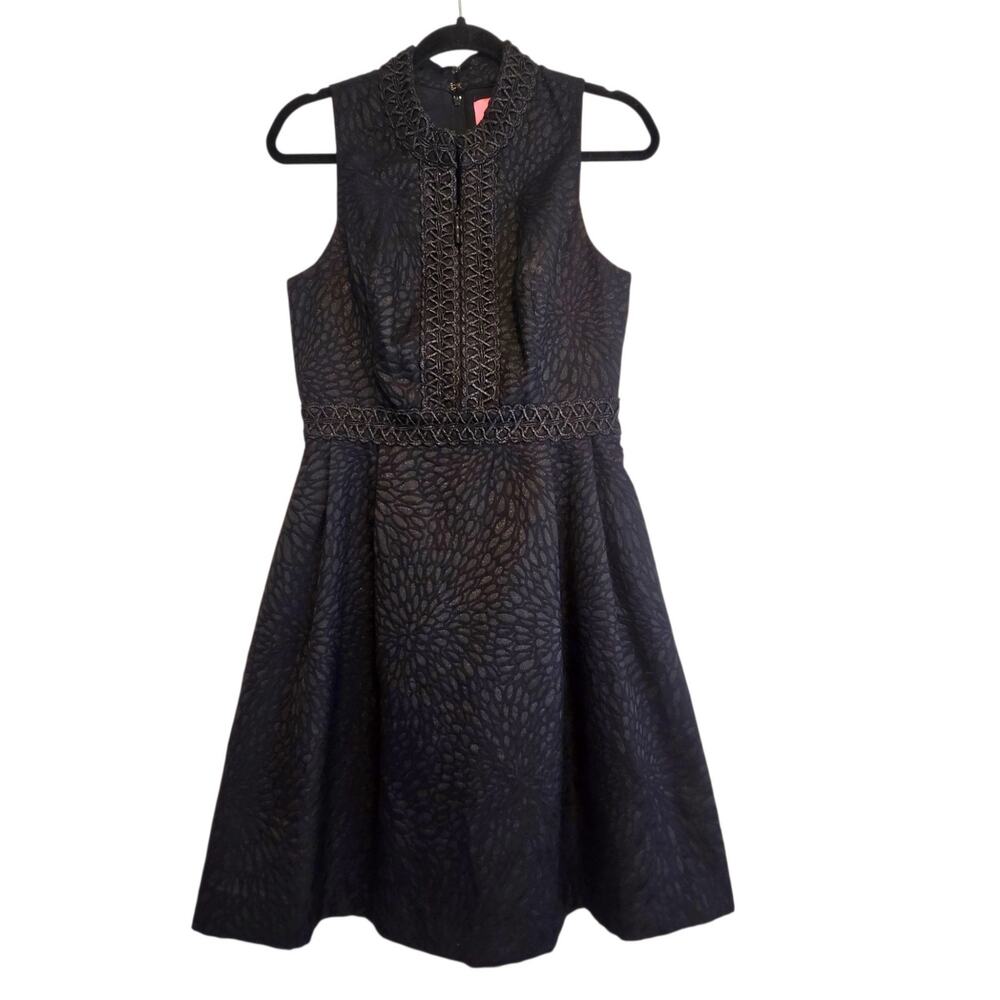 Lilly Pulitzer Franci Dress Sz 6 Metallic Jacquard Fabric Textured, Fitted Black